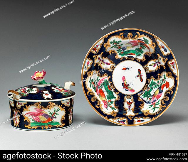 Butter dish with cover and tray. Factory: Worcester; Date: ca. 1770-80; Culture: British, Worcester; Medium: Soft-paste porcelain; Dimensions: Height (dish with...