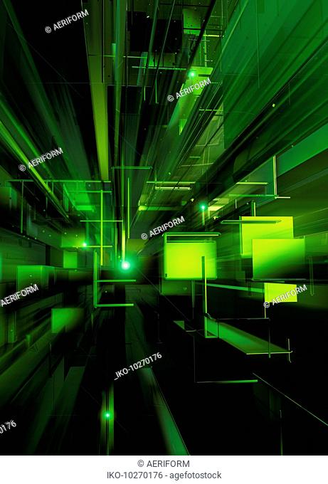 Abstract green geometric pattern with vanishing point