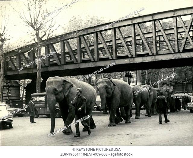 Nov. 10, 1965 - Circus Elephants Walk Under Stalingrad Station Metro, Paris (Credit Image: © Keystone Press Agency/Keystone USA via ZUMAPRESS.com)