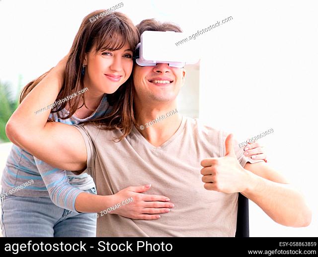 The disabled man with virtual glasses
