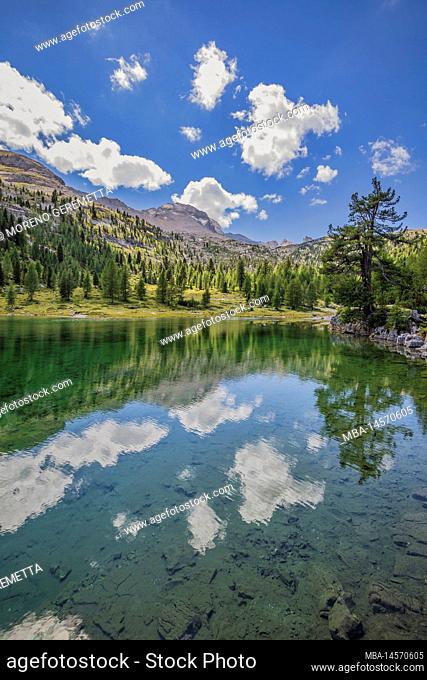 Italy, South Tyrol, Bolzano. Green Lake (Grünsee or lago Verde) in the Fanes-Sennes-Braies Nature Reserve, Fanes group, Dolomites