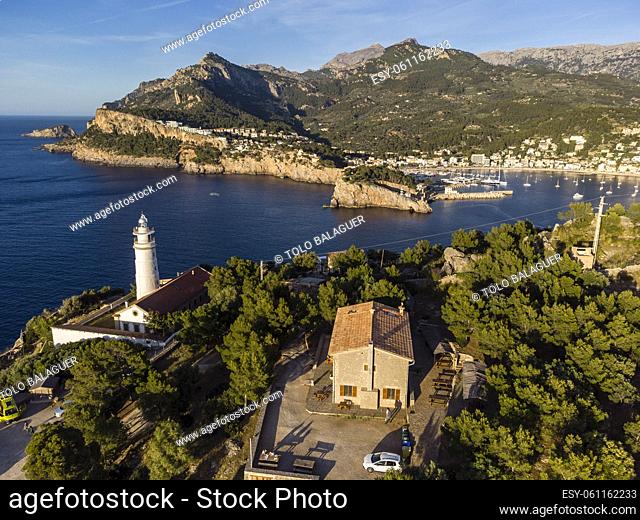 Cap Gros lighthose and Muleta shelter, Soller port, Mallorca, Balearic Islands, Spain