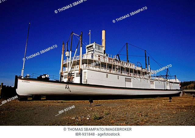 The steamboat Klondike from the goldrush era on the bank of the Yukon, Whitehorse, Capital of Yukon Territory, Canada, North America