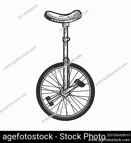 Unicycle bicycle sketch engraving vector illustration. Tee shirt apparel print design. Scratch board style imitation. Hand drawn image