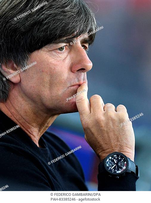 Head coach Joachim Loew of Germany reacts during the FIFA World Cup Qualifiers Europe Group C soccer match between Norway and Germany at the Ullevaal Stadium in...