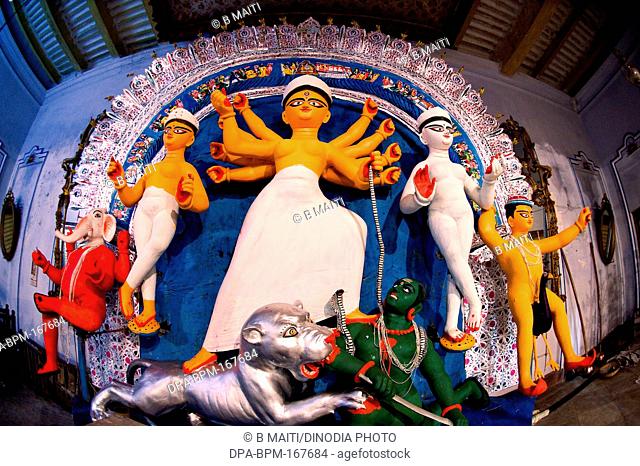 Sobhabazar Raj Bati Idols of goddess durga with consort before dressed , Calcutta Kolkata , West Bengal , India