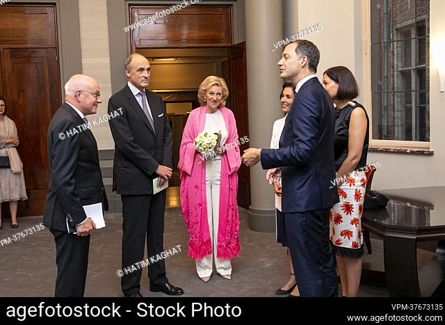 Princess Astrid of Belgium, Prince Lorenz of Belgium, New Foreign minister Hadja Lahbib and Prime Minister Alexander De Croo pictured during a concert on the...