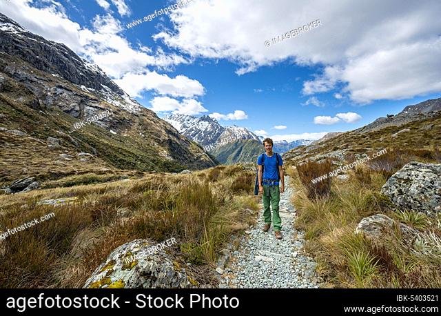 Hikers on the Routeburn Track, Mount Aspiring National Park, Westland District, West Coast, South Island