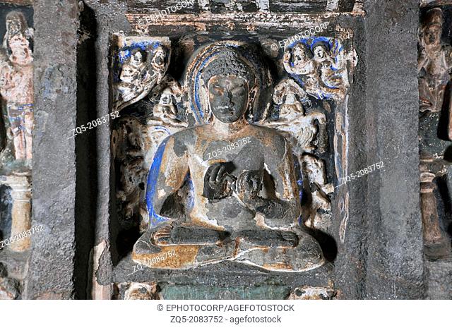 Cave 6 Upper: Sanctum - Buddha in Teaching Pose . Ajanta Caves, Aurangabad, Maharashtra, India