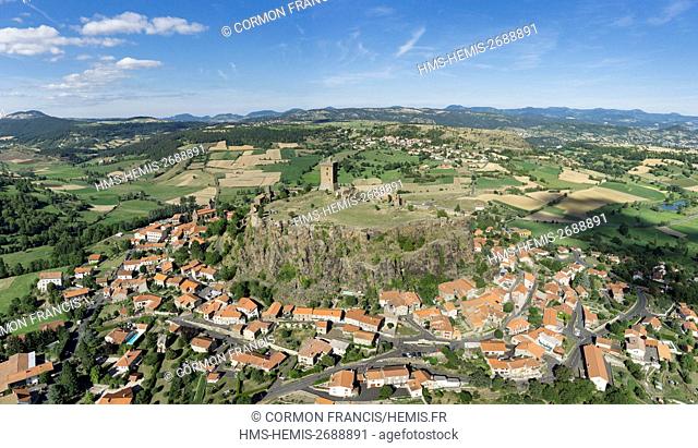 France, Haute Loire, Polignac, Polignac castle, twelfth-century fortress on a basalt plateau (aerial view)