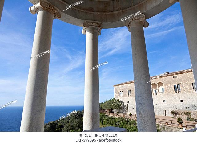 Pavilion with the view to the Mediterranean, Son Marroig, former country residence of archduke Ludwig Salvator from Austria, near Deia, Tramantura, Mallorca