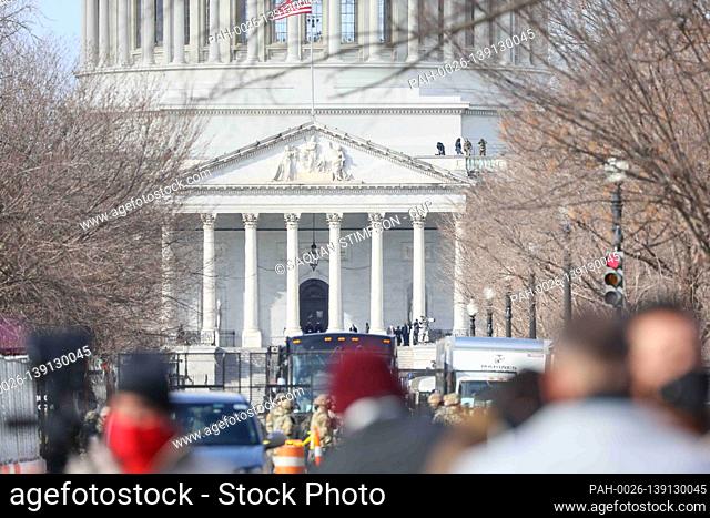 National guardsmen occupy the streets of Washington D.C during Inauguration day Wednesday, Jan. 20, 2021, in Washington D.C