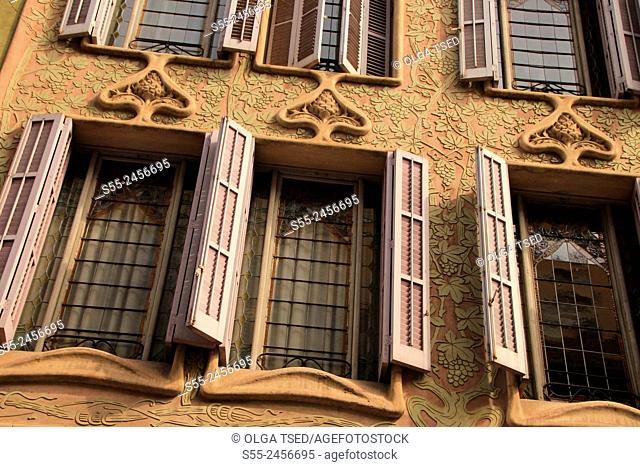 Windows with shutters, modernist building detail Barcelona, Catalonia, Spain