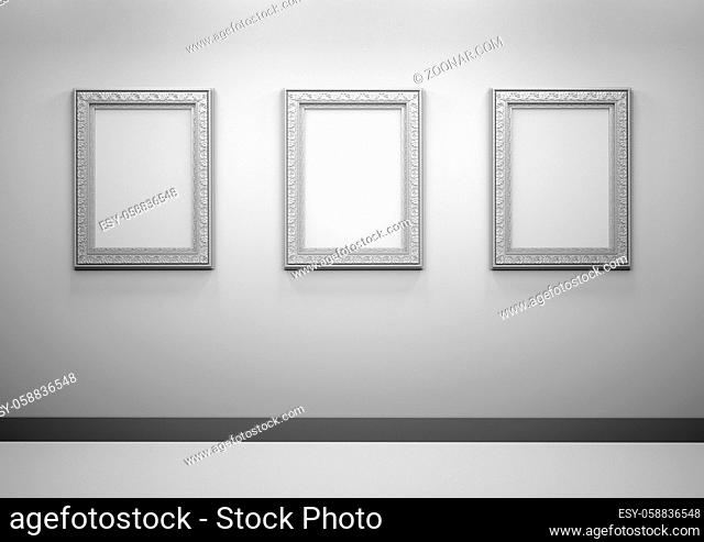 Gallery Interior with empty frames on a wall