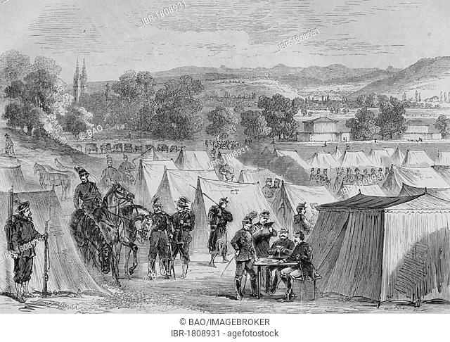 Swiss camp on Bruderholz hill near Basel, historic illustration, illustrated war chronicle 1870 to 1871, German campaign against France