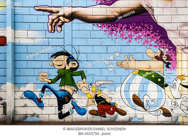 Painted house wall with cartoon characters, Asterix and Obelix, Graffiti,  Porte de Clignancourt, Stock Photo, Picture And Royalty Free Image. Pic.  IBK-4935794 | agefotostock