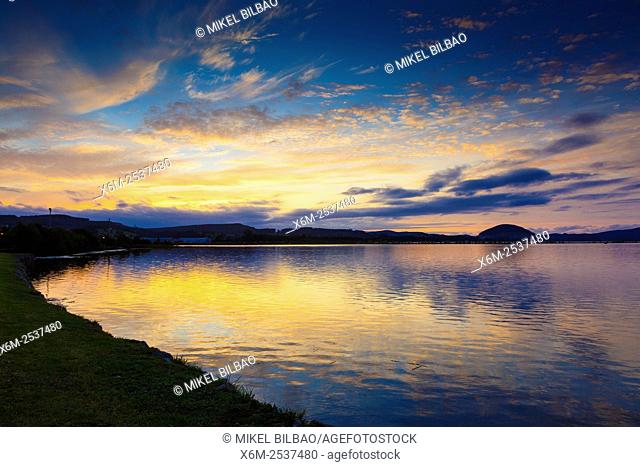 Salt marsh at sunset. Colindres, Marismas de Santoña, Victoria y Joyel Natural Park. Cantabria, Spain, Europe