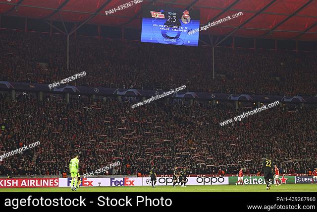 firo: 12.12.2023 Football, Soccer, Men's UEFA Champions League Union Berlin - Real Madrid 2:3 Fans Olympic Stadium. with final result