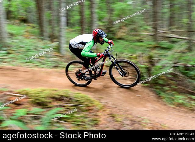 Mountain bikers on the Double D course during the 2019 Mt. Tzouhalem Enduro Event on Mt. Tzouhalem in Duncan, British Columbia