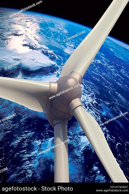 wind turbines on the planet earth to air