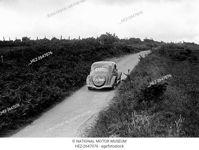 Ford V8 of Viscount Chetwynd competing in the MCC Torquay Rally, 1938. Artist: Bill Brunell