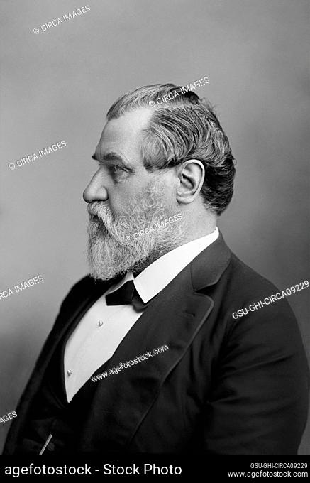 Leland Stanford (1824-1893), American Industrialist, Politician and Founder of Stanford University, generally considered to be a Robber Baron during the Gilded...