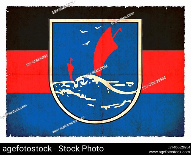 Flag of the German island Langenoog (Niedersachen, Germany) created in grunge style