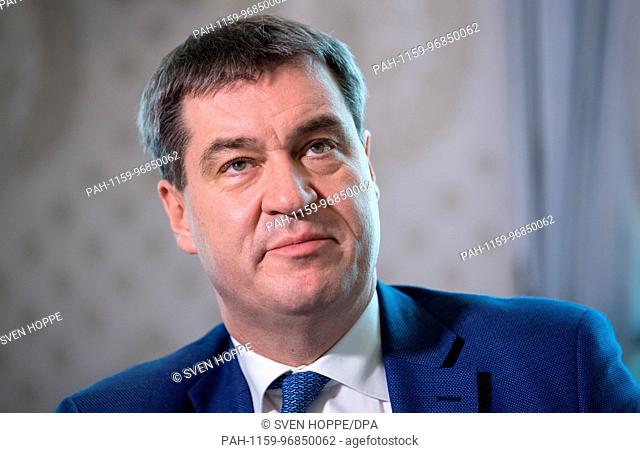 Bavarian finance minister Markus Soeder from the Christian Social Union (CSU) speaks during a press conference at the State Ministry of Finance in Munich