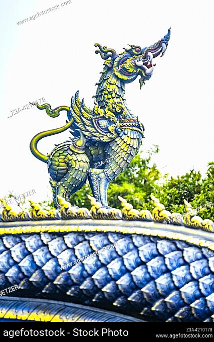 Naga Serpent at The Blue Temple (Wat Rong Suea Ten or Temple of the Dancing Tiger) in Chiang Rai, Thailand, Asia