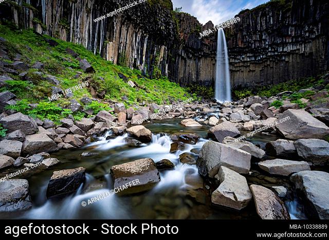 Svartifoss waterfall, Iceland, frontal view of the waterfall