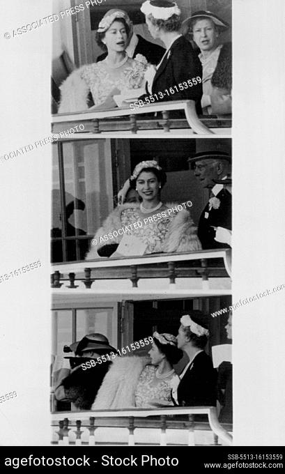 Queen At Ascot Ladies Day. Queen Elizabeth II at Royal Ascot for Ladies Day today, June 17, chats with friends in the Royal Box and in the bottom photo