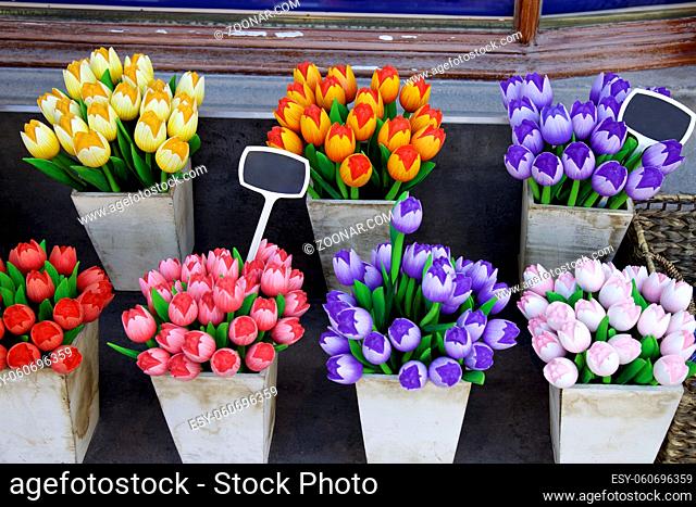 Wooden tulips in Amsterdam, Netherlands