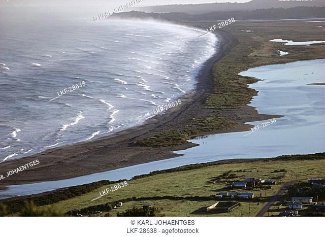 High angle view of Okarito lagoon and beach, West Coast, South Island, New Zealand, Oceania