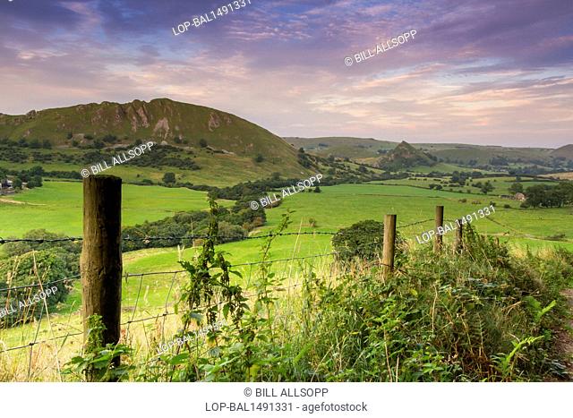 England, Derbyshire, Longnor. View of Chrome Hill and Parkhouse Hill from Hollinsclough