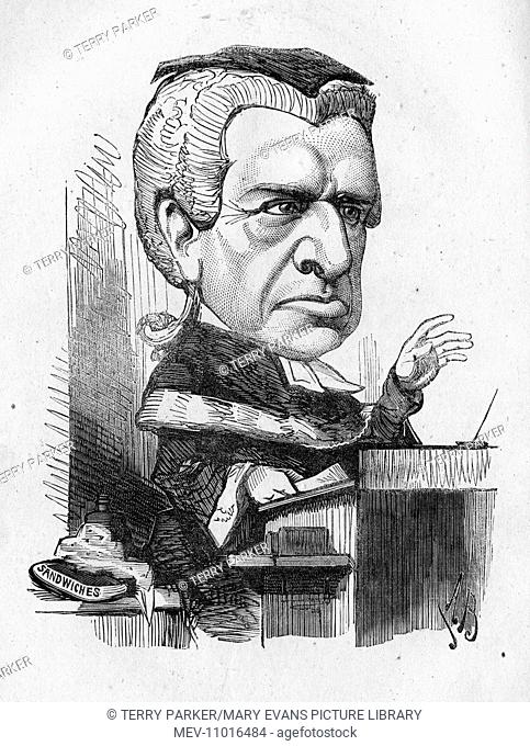 Caricature of Henry Hawkins, 1st Baron Brampton (1817-1907), English judge in the High Court of Justice between 1876 and 1898