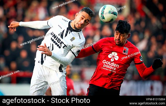 Charleroi's Nadhir Benbouali and Rwdm's Luis Segovia fight for the ball during a soccer match between RWD Molenbeek and Sporting Charleroi