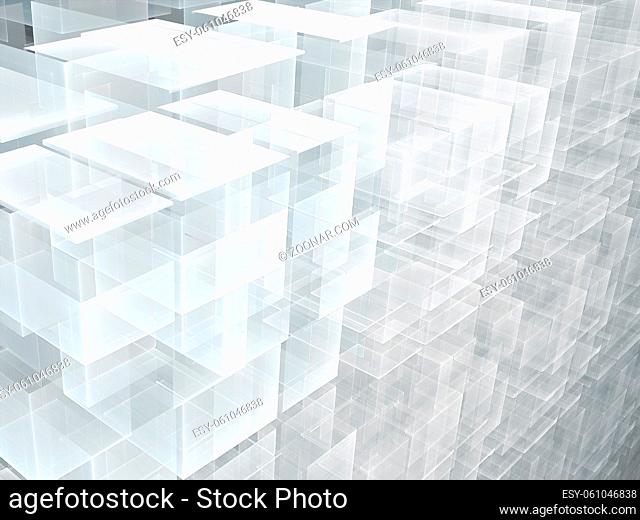Abstract cubes background - computer-generated 3d illustration. Digital art: pale wall of blocks. Technology or sci-fi white backdrop or desktop wallpaper