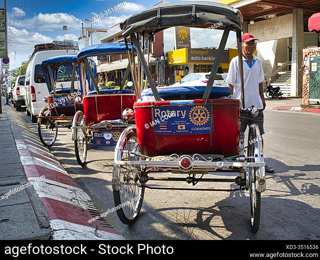 parked bycycle rickshaws, Chiang Mai, Thailand