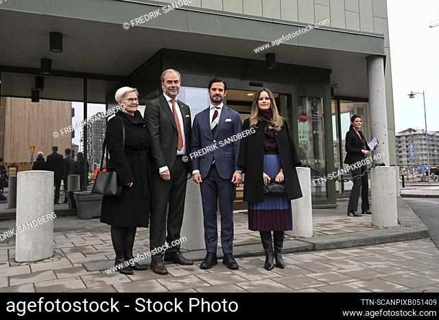 Prince Carl Philip and Princess Sofia pose together with the Country Governor Georg André and his wife Maria Andrén during their visit at The Swedish Civil...