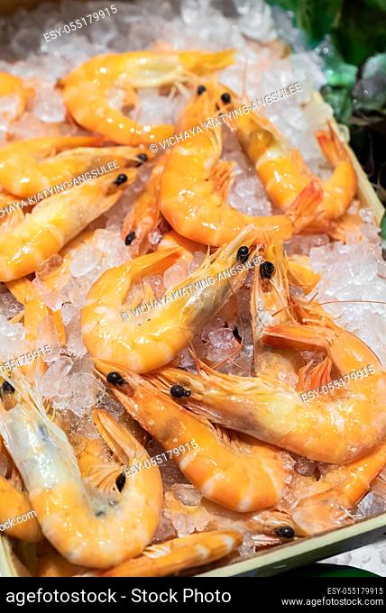 Red Shrimp in Seafood on ice buffet bar