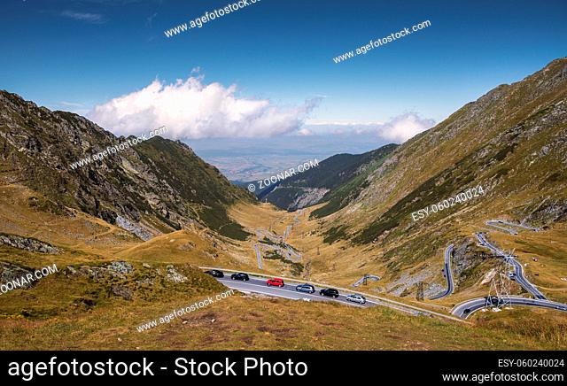 Fantastic view on serpentines of Transfagaras mountain road, Romania. One of the windiest roads in the world. Popular tourist destination in the Fagaras...