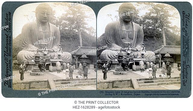 Great bronze Buddha, Kamakura, Japan, 1904. The statue, which is 13.5 metres high and weighs 93 tons, is believed to date from the mid 13th century