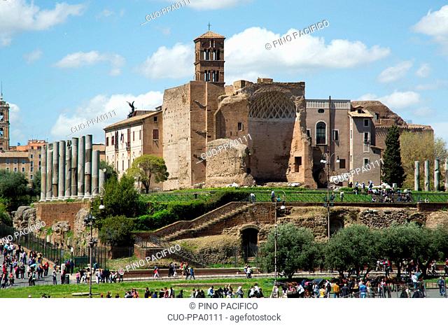 Via Sacra street and Colosseum, Rome Lazio, Italy, Europe