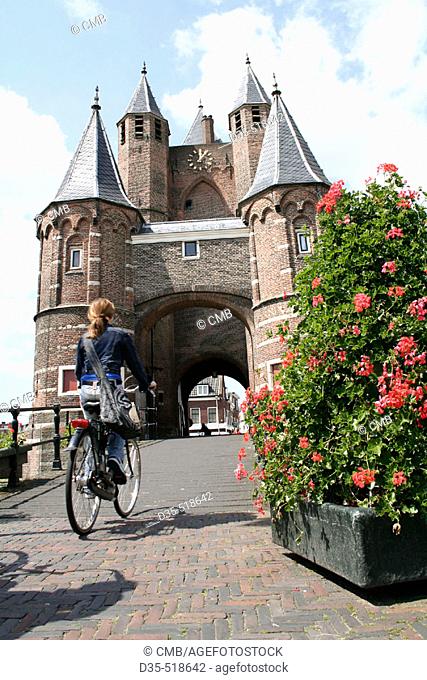 Old historical Amsterdamse Poort and entrance to Haarlem, Netherlands