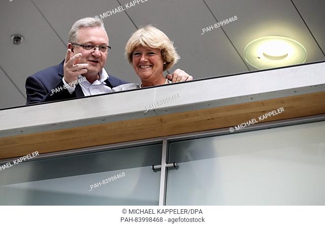 Berlin CDU prime candidate Frank Henkel and CDU board member Monika Gruetters pictured after the CDU party executive meeting at the Konrad-Adenauer Haus in...