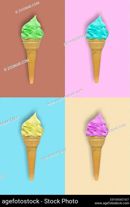 four ice cream on colorful background