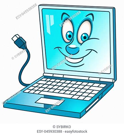 Laptop. Notebook computer. Happy cartoon design for kids coloring book,  colouring page, Stock Vector, Vector And Low Budget Royalty Free Image.  Pic. ESY-045930388 | agefotostock