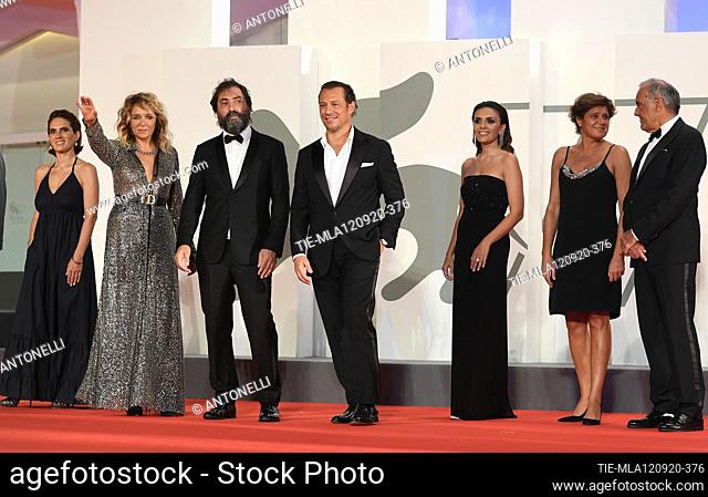 Maya Sansa, Valeria Golino, Director Stefano Mordini, Stefano Accorsi, Serena Rossi, Alberto Barbera during Lasciami Andare red carpet