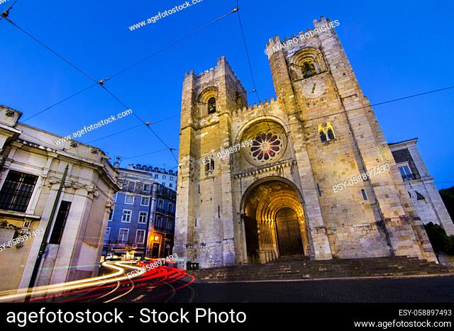 View of the historical landmark Cathedral of Se, located in Lisbon, Portugal