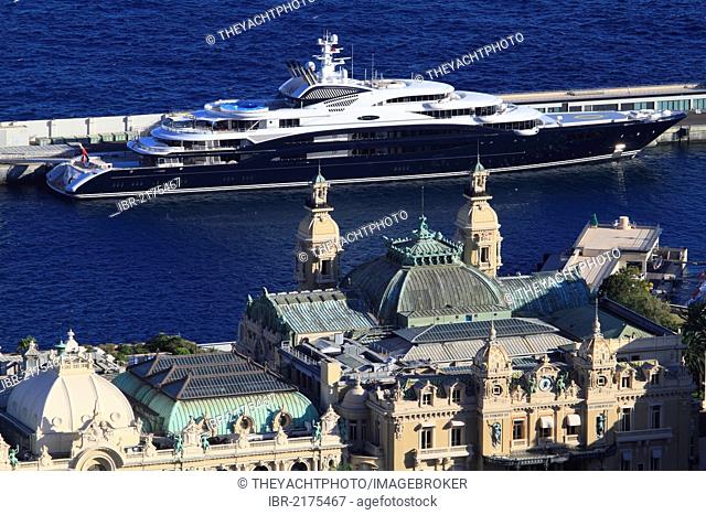 Motoryacht Serene, 133.9m, built in 2011 by yacht builder Fincantieri Yachts and owned by Yuri Scheffler, Port Hercule, Monaco, Casino Monte Carlo, France